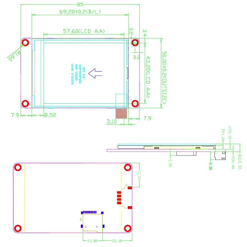 NX3224T028 2.8 Inch HMI Display Module 320x240 Resistive Touch TFT LCD Screen 5V UART Panel For Arduino ESP32 Raspberry Pi