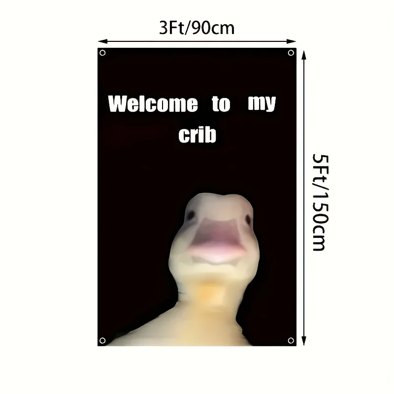 1pc Welcome to My Crib Banner - Durable Polyester Wall Hanging with Brass Grommets, Playful Cartoon Duck Design for Kids' Rooms,