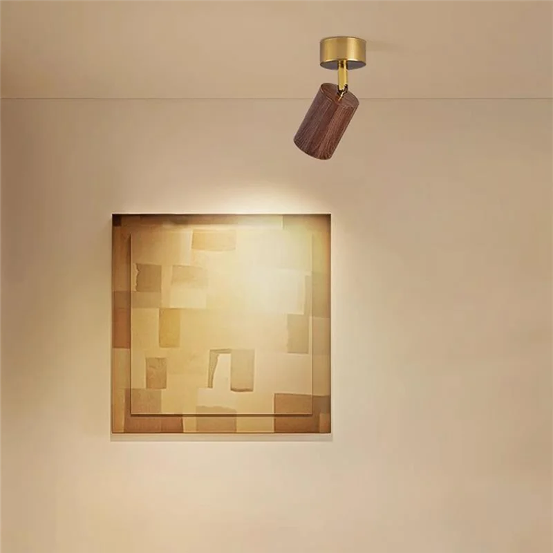 

FAST-Adjustable Angle Led Spot Light Mounted Spotlights Small Ceiling Lamp Walnut Finish Aluminum Material