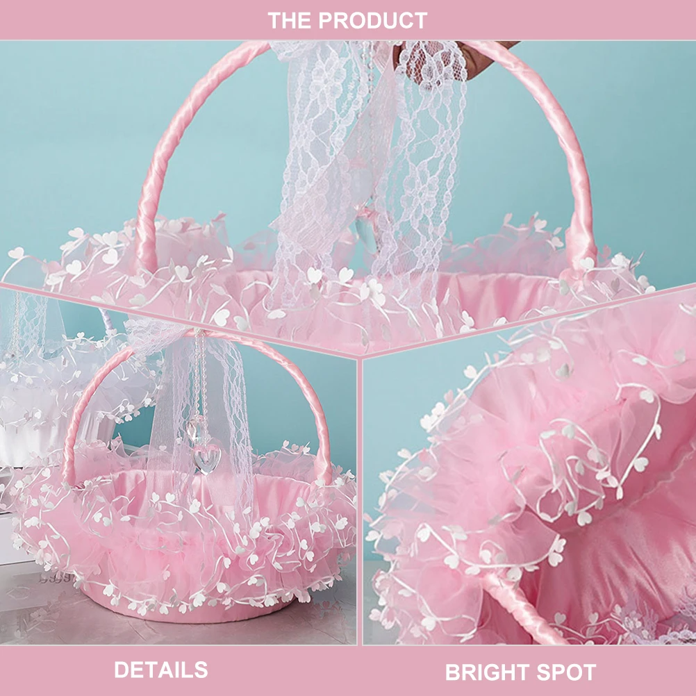

1Pc Handmade Lace Wedding Basket Durable And Portable Flower Container Basket