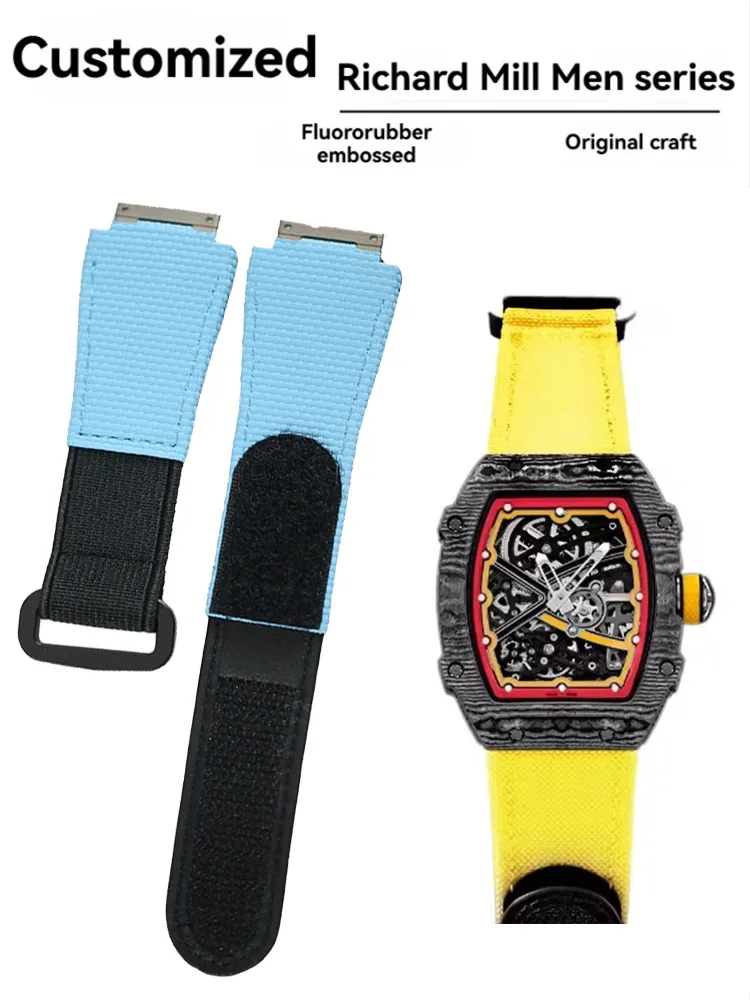 Customized Fluorine rubber Strap For Richard Mille RM011 RM030 RM005 RM035 RM055 RM35-01 RM67 FKM rubber Watchband Elastic Nylon