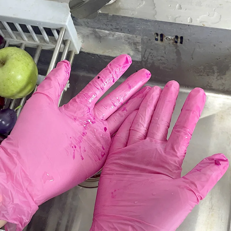 50/100PCS Pink Nitrile Gloves Kitchen Cleaning Disposable Gloves Suitable for Nail Hairdressing Tattoo Food Preparation Tools