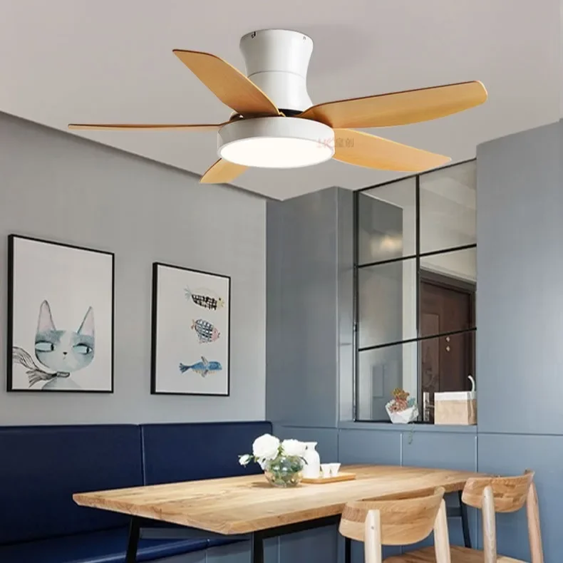 

New 56Inch Low Floor Ceiling Fan Light Modern Black ABS Blade DC Remote Control Led Fan Lights Restaurant The bedroom 110V 220V