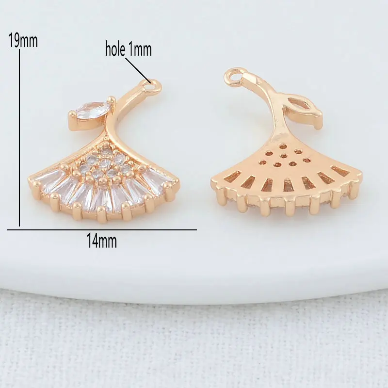 14*19MM 14K Gold Color Brass with Zircon Fan Shaped Charms Pendants Necklace Earrings Jewelry Making Supplies Accessories