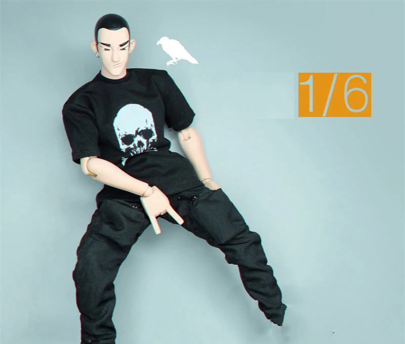 متوفر في المخزون CROWTOYS 1/6th أزياء سوداء قصيرة الأكمام أعلى السراويل نموذج لمجموعة جندي الدمية 12 بوصة #3