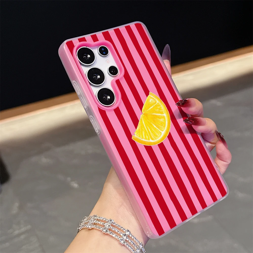Gestreifter Zitronen-Case für Samsung Galaxy S21 S25 S24 S23 Ultra S22 Plus FE A56 A55 A54 A36 A35 A34 5G Einfache Farbblockierung Hülle – Detail 9