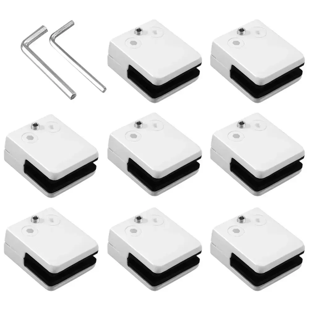 8Pcs Square Glass Clamps Stainless Steel 304 Clip Flat Back Bracket Shelf Balustrade Holder Clamp 8-10MM Black / White