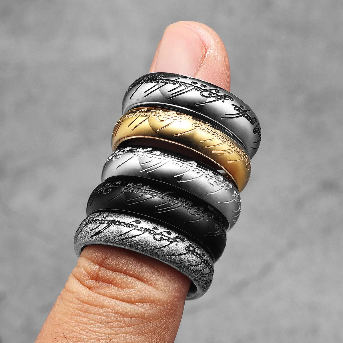 6MM Stainless Steel Exquisite Couples Ring Unisex Power Elf Bilbo Baggins Gollum Tolkien Letter Wizard Accessories Jewelry Gifts - view 4