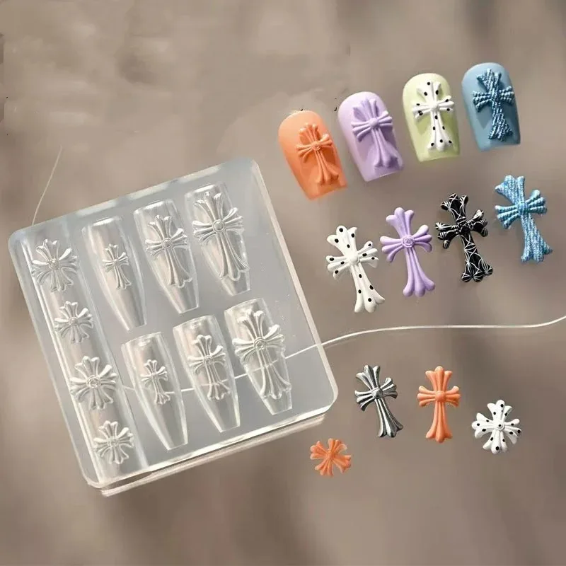 

Cross Silicone Nail Mold Reusable Nail Art Stamping Carved Template Stencils DIY Make Nails parts Decorations Gothic