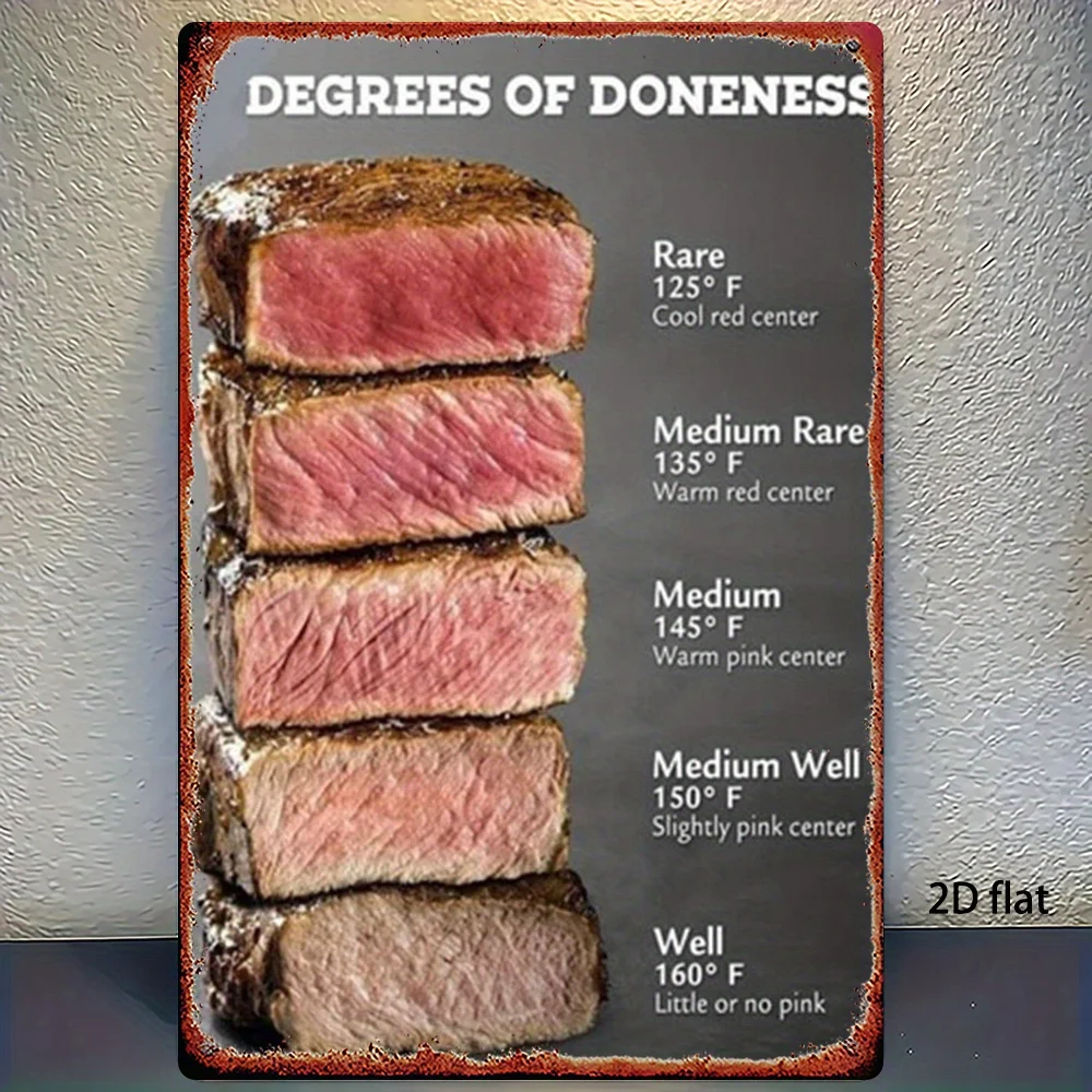 Vintage Metal Sign - Steak Doneness Guide Decorative Tin Plate Art - Perfect for Home, Office, Gym, or Bedroom