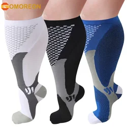 GOMOREON-calcetines de compresión de talla grande para hombre y mujer, medias de pantorrilla ancha hasta la rodilla, 20-30 mmhg, circulación para hinchazón, 2XL-7XL, 1 par