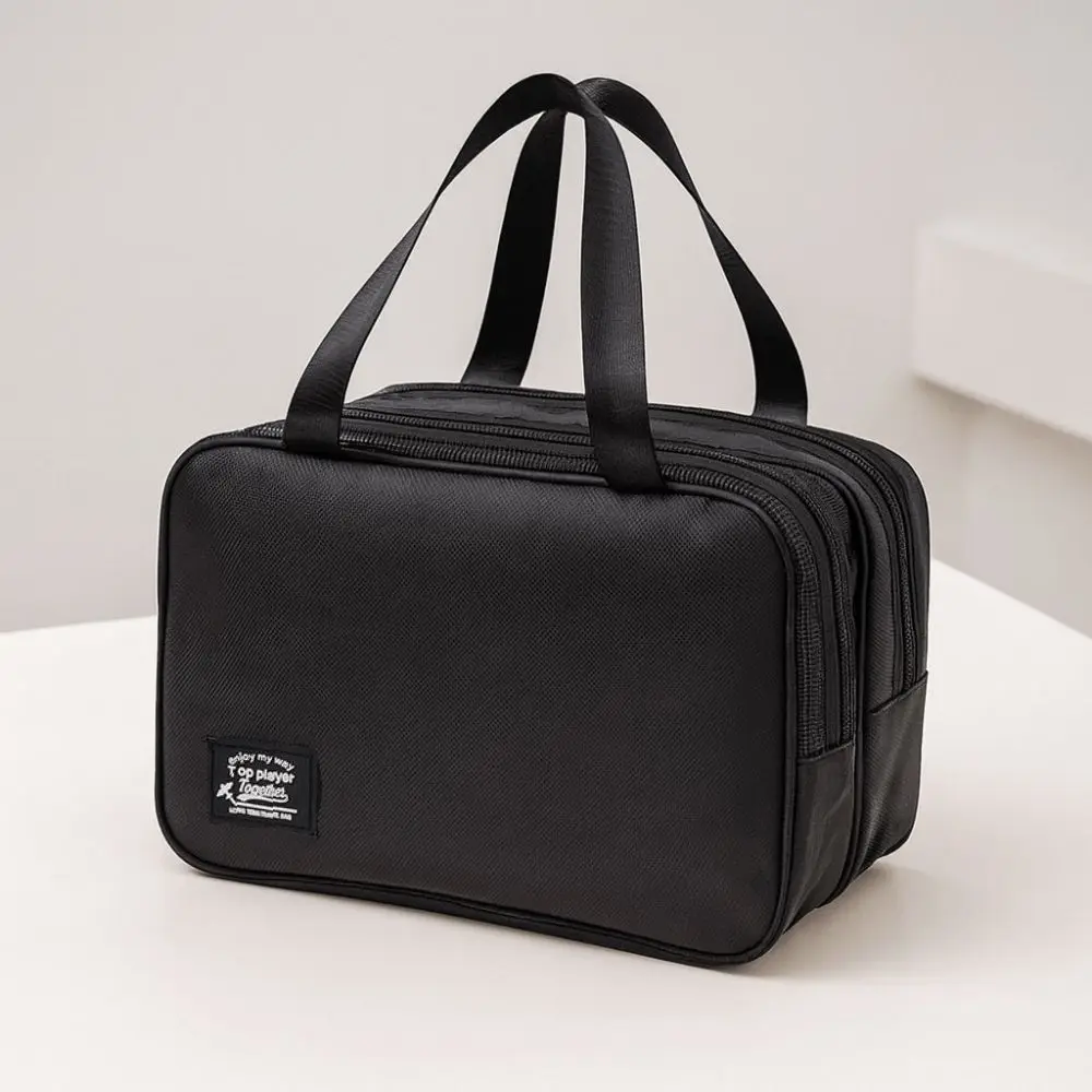 Solid Color Handheld Cosmetic Bag Large Capacity Oxford Cloth Pouches Bag Organizer Thickened Multi-layered Make Up Pouch Bag