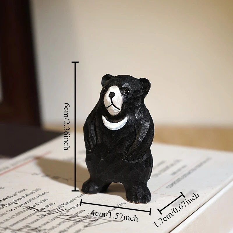Black Bear Hand Carved Wood Statue Adorable Ursine Figurine Television Bookcase Office Desk Decor Piece Handmade Home Ornaments