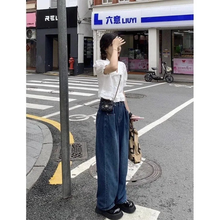 Fashion Cute Peter Pan Collar Shirts Women 2024 Summer New Loose White Blouses Y2k Grunge Puff Sleeve Ruffles Blusas Mujer