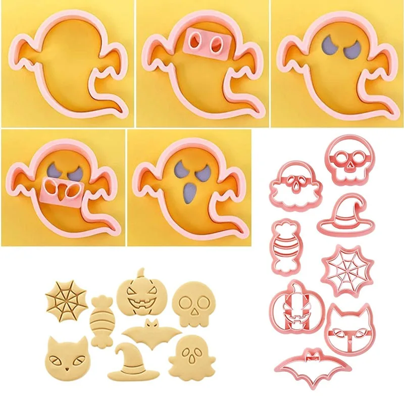 Halloween Cookie Cutter Set Ghost Pumpkin Bat Skull Fondant Biscuit Molds DIY Baking Cake Decorating Tools for Halloween Party