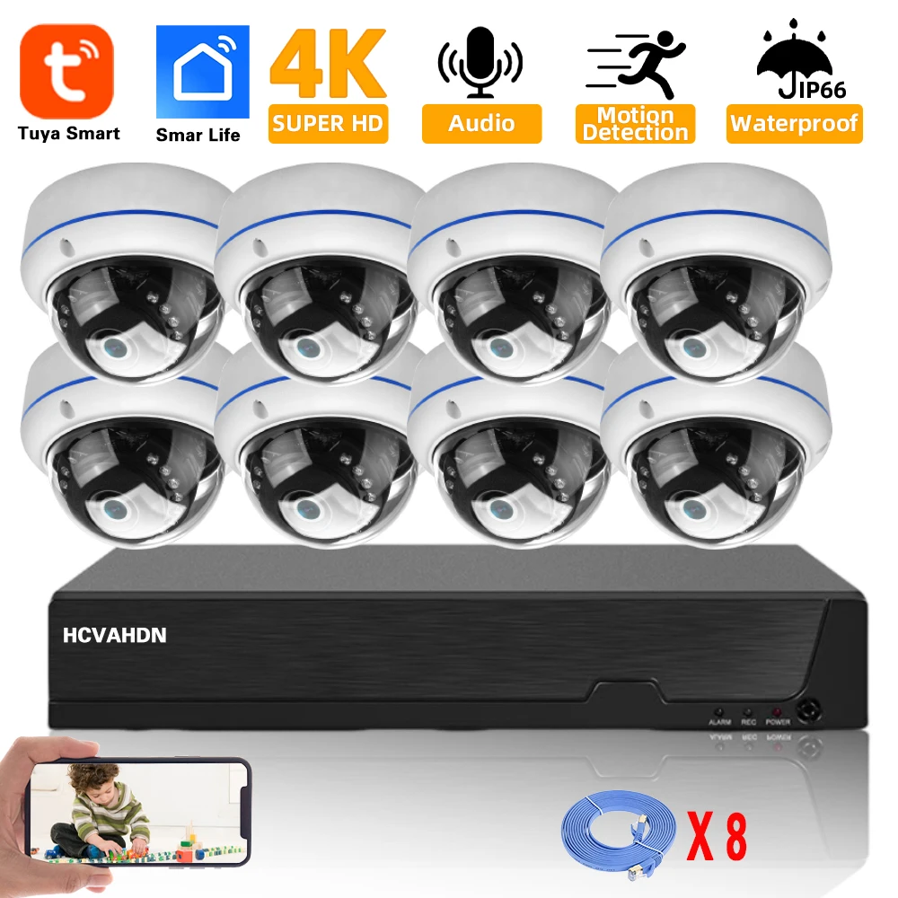 

8CH 4K POE NVR Kit Tuya HD 8MP Outdoor Waterproof CCTV Security System Smart Life Audio IP Dome Camera Video Surveillance Kit