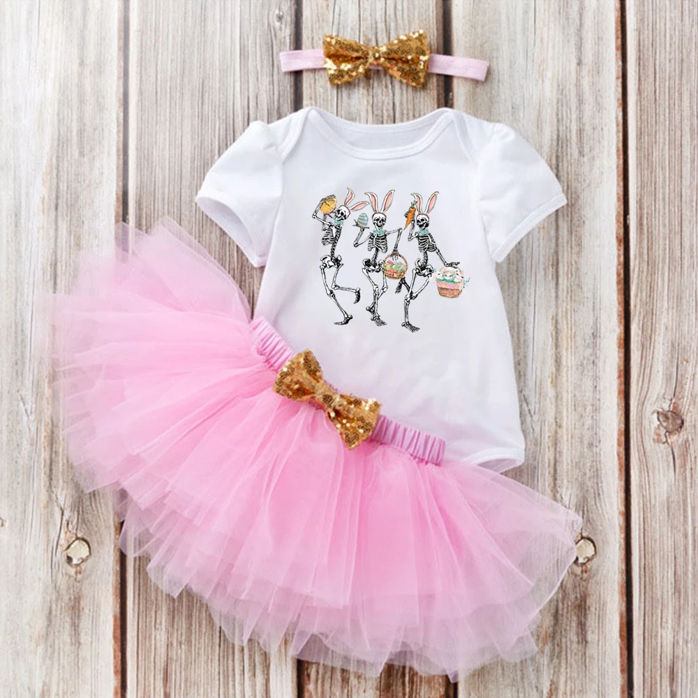 Easter Skeleton Shirt Funny Baby Girl Clothes Easter Dancing Skeleton Newborn Baby Clothes Easter Baby Girl Outfit Set