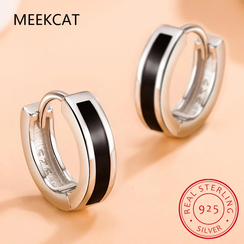 925 Sterling Silver Hoop Earrings Black White Hoops Birthday Gift for Women Huggie Silver 925 Jewelry Brincos DA1800