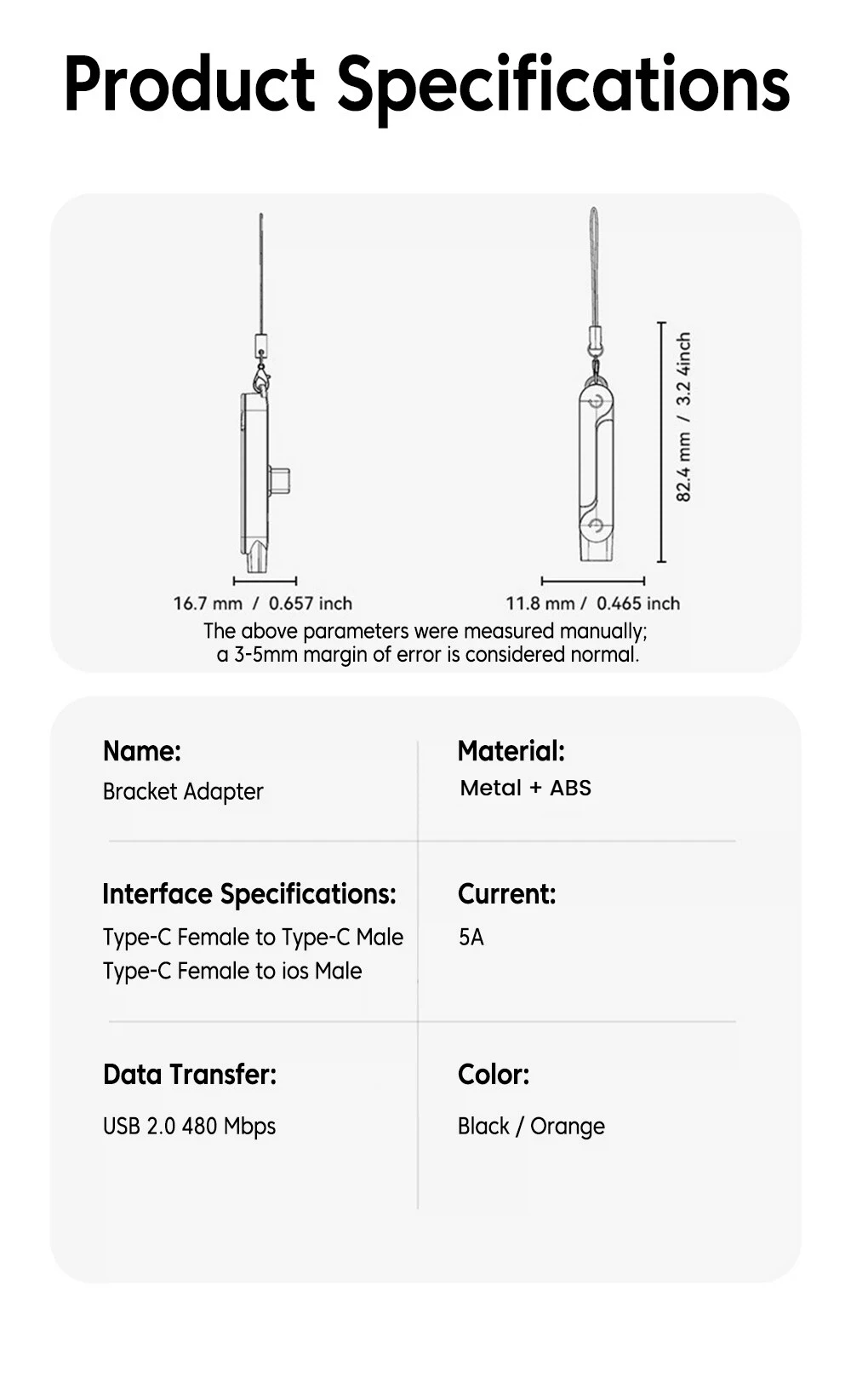 KEBIDUMEI 1/2/3PC Typ-C Telefon-Ladehalterungsadapter 240W Schnellladung OTG Typ-C Stecker auf USB-C Buchse Konverter mit Halterung – Detail 9