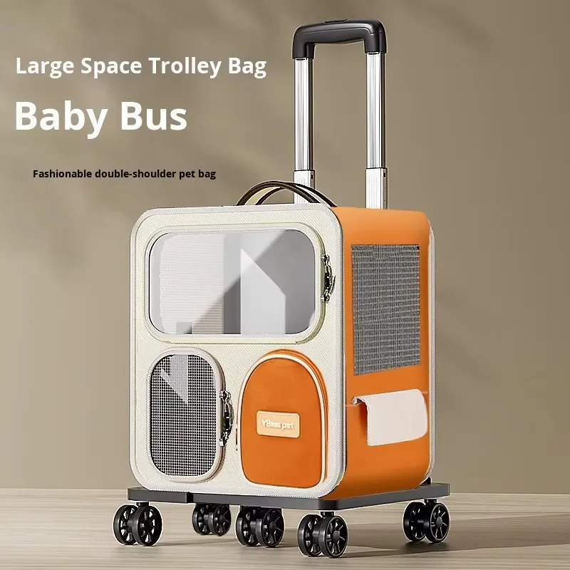 Oxford Cloth Pet Trolley Case Large Capacity Portable Cat Dog Carrier Fashion Multi-Cat Travel Luggage Box with Solid Pattern