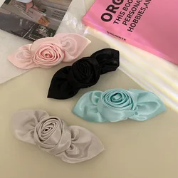 Korean New Fashion Elegant Satin 12.5CM Long Rose Hair Clip Simple Cloth Spring Clip Hair Pin Hair Accessories