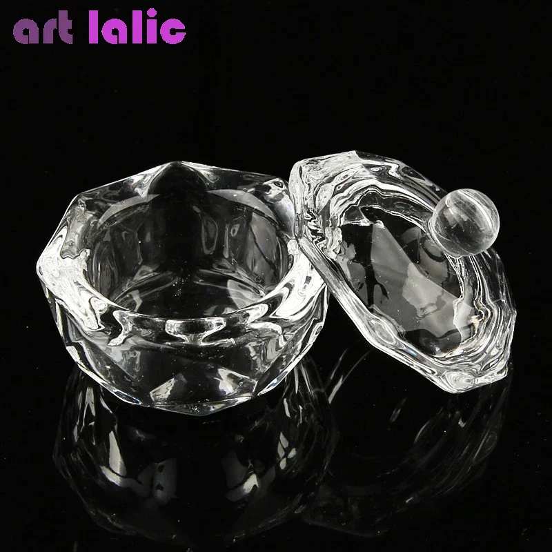 Plato Dappen de cristal para decoración de uñas, tapa de vaso de cristal para polvo de maquillaje líquido acrílico, equipo de herramientas de estilismo, belleza y salud