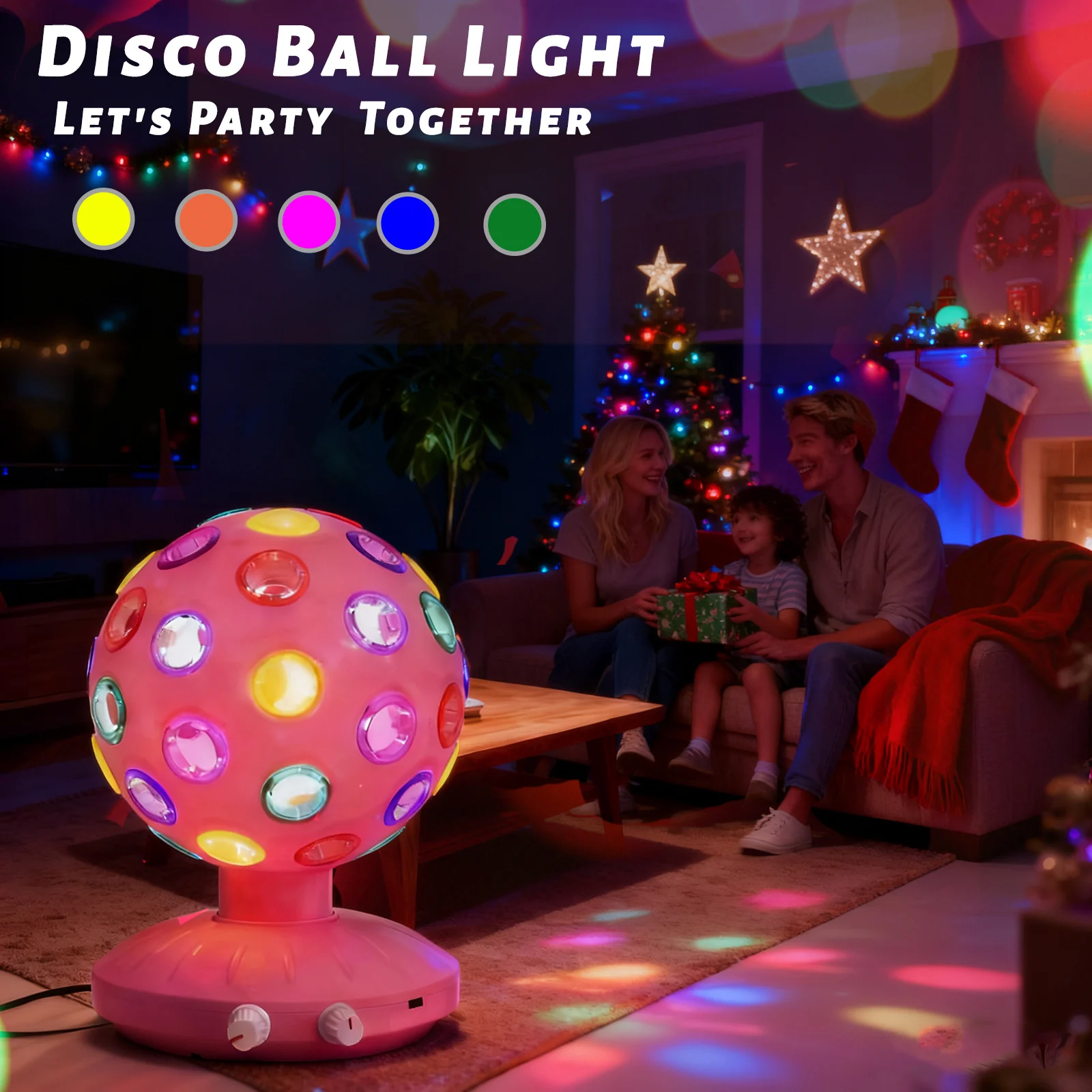 Bola de discoteca giratoria rosa Iluminación ambiental 360 °   Lámpara ajustable de velocidad/brillo giratorio (USB /3 pilas AA)