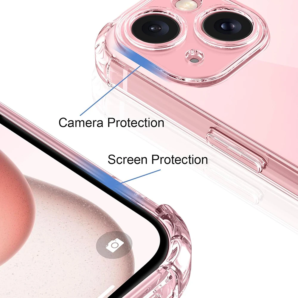 Shockproof Silicone Clear Phone Case for IPhone 11 12 13 14 15 Pro Max Mini Lens Protection Back Case for IPhone X XS XR 7 8 6