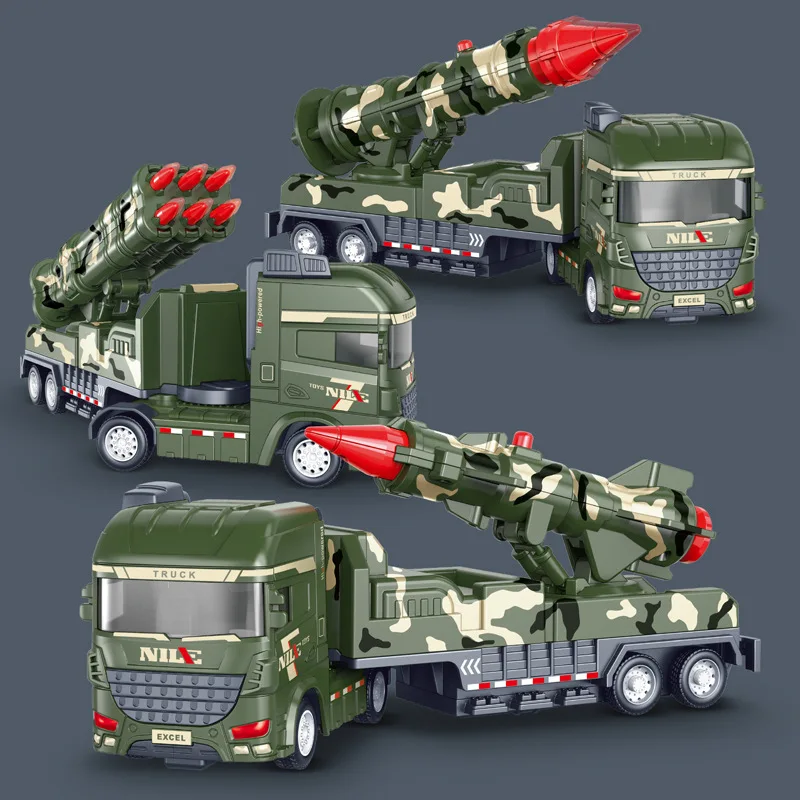 Inertia Large Children\'s Toy Car Simulation Military Car Missile Launch Rocket Car Simulation Military Car Model Birthday Gift