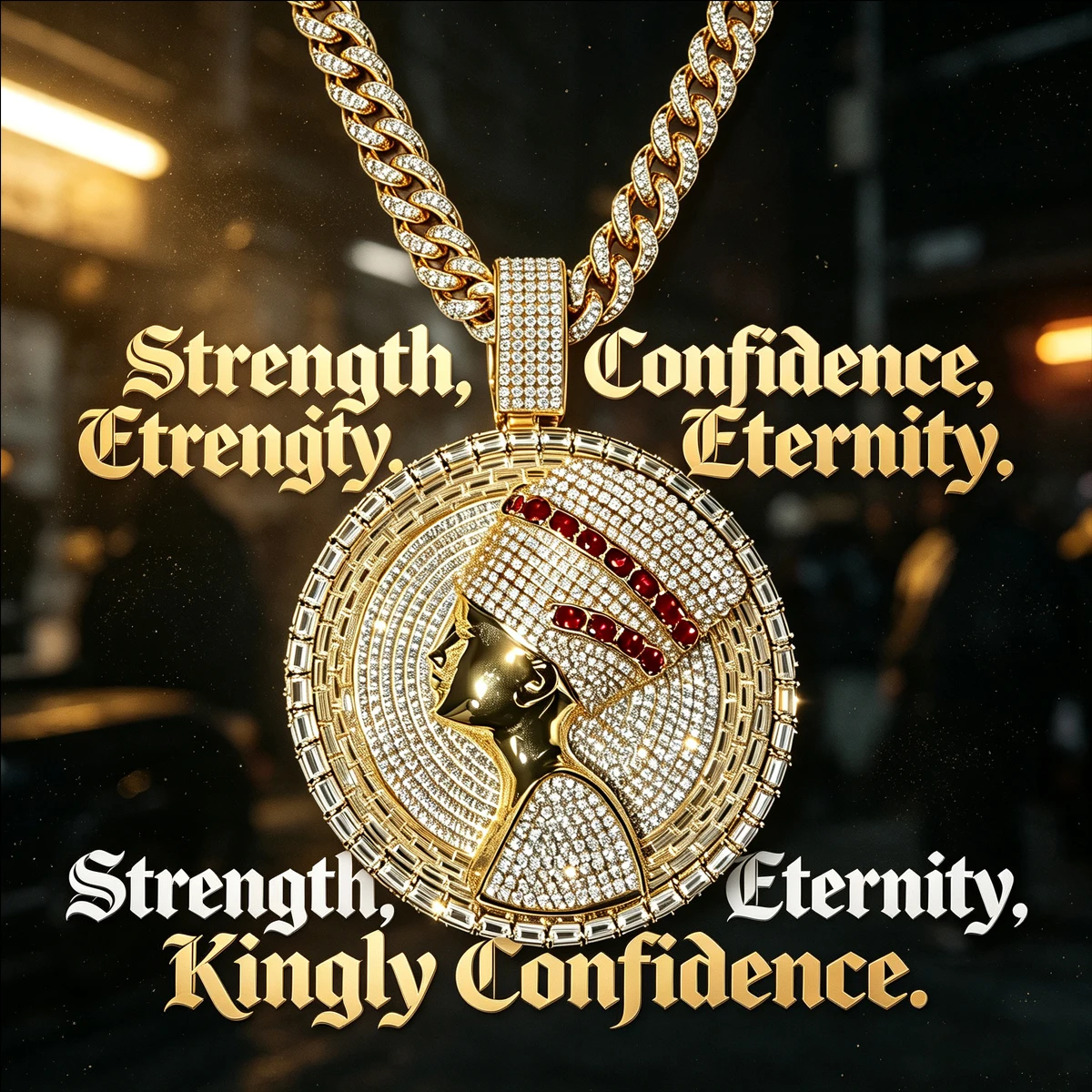 Women'S Egyptian Accessories - Collana con Pendente Nefertiti Iced Out
