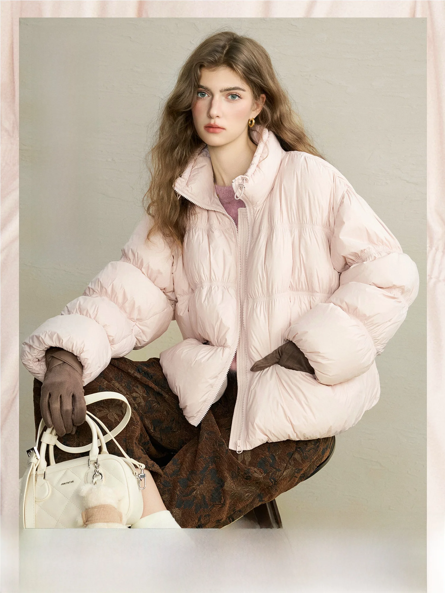 

White Goose down 90% Filling Ultra Soft Dense Plu Duling Bubble down Jaet Women's Faion Warm Long Sve ort Sle