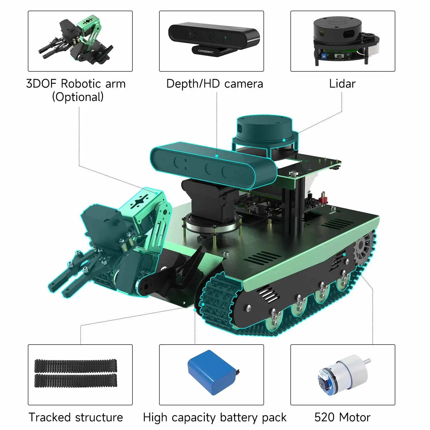 Yahboom ROS Tank Car With Robotic Arm Support Lidar Avoiding Tracking Autopilot Python Programming Based on Raspberry Pi 4B