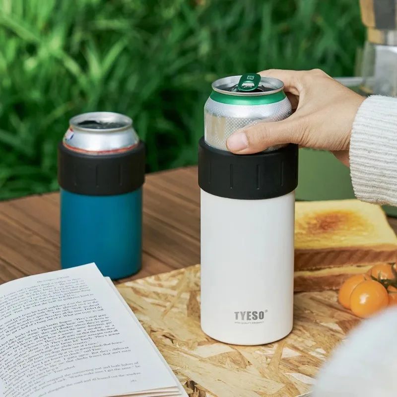 TYESO Enfriador de bebidas con aislamiento térmico de acero inoxidable 304 para botellas y latas de cerveza de 12/18 oz, taza de Coca-Cola, mantiene las bebidas calientes/frías, taza antideslizante al vacío._voghion.com