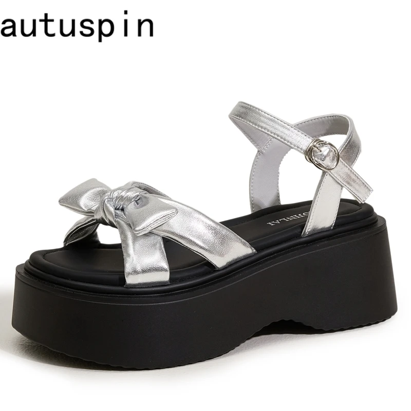 

AUTUSPIN Women's Sandals Summer Fashion Lolita Butterfly Knot Shoes for Cosplay Party High Heels Women Leather Platform Shoes