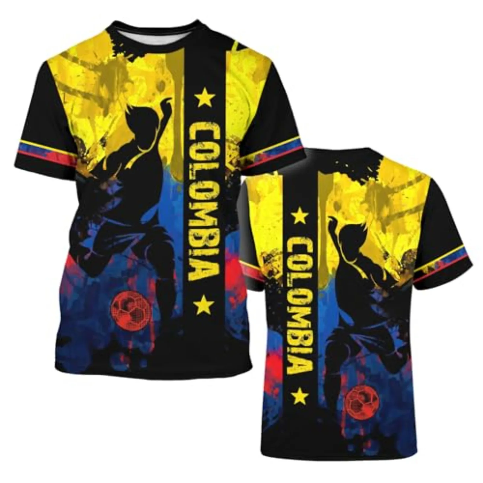Men Colombia Soccer Print T-Shirt Grunge Style Football Player Graphic Short Sleeve Casual Sports Fan