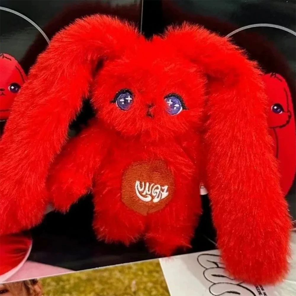 Kpop YuQi llavero de muñeca de peluche de conejo rojo de dibujos animados, llavero colgante de bolsa, relleno de algodón PP, suave, corto, regalo para fanáticos del juguete, 15CM