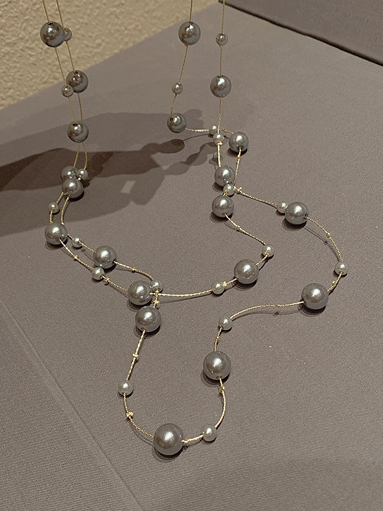 Elegante Temperament Mehrschichtige Layered Perle Kette Halskette Prominente Lange Pullover Kette frauen Mode Schmuck Zubehör – Detail 19