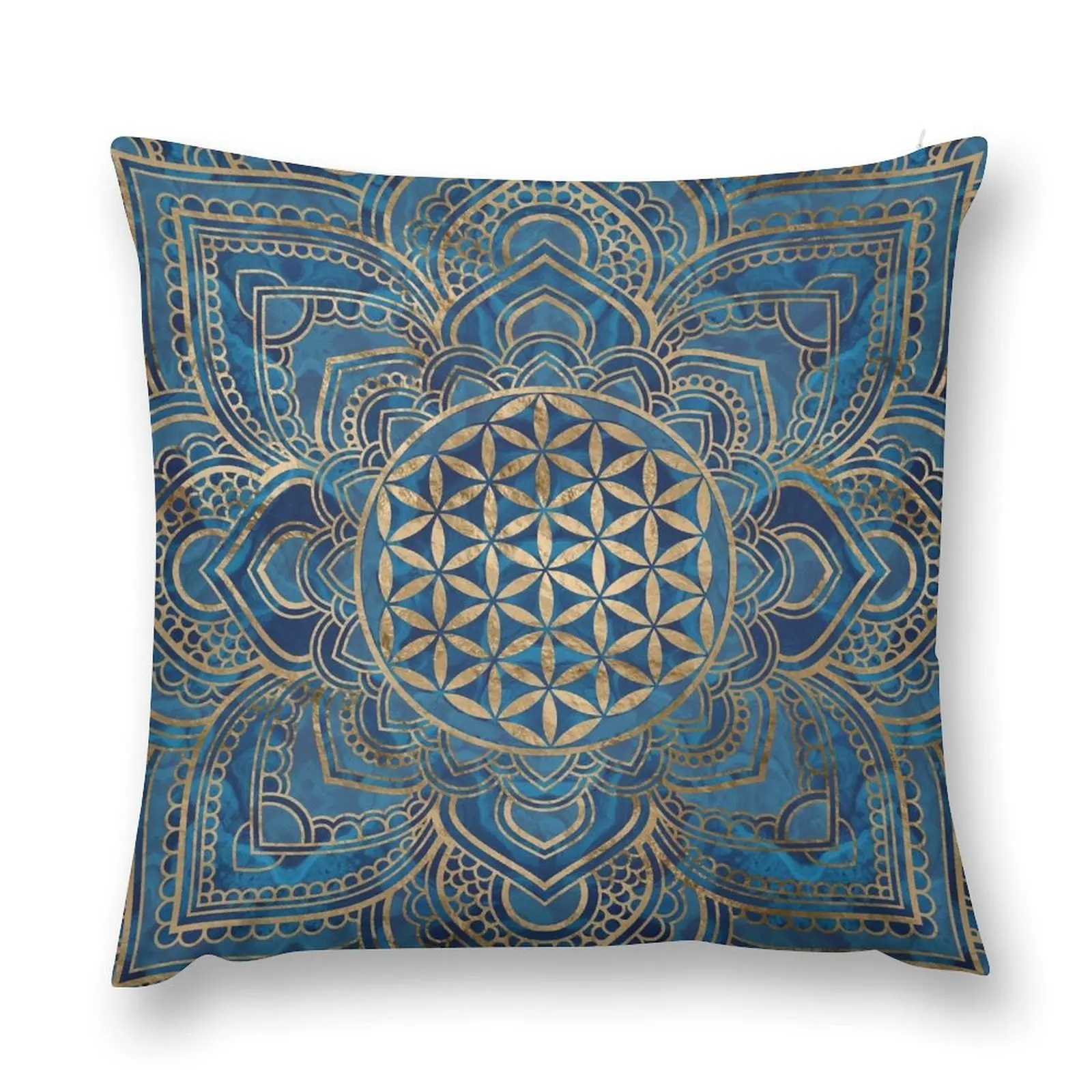 

Flower of Life in Lotus Mandala - Blue Marble and Gold Throw Pillow pillowcases for sofa cushions Decorative Sofa Cushion pillow