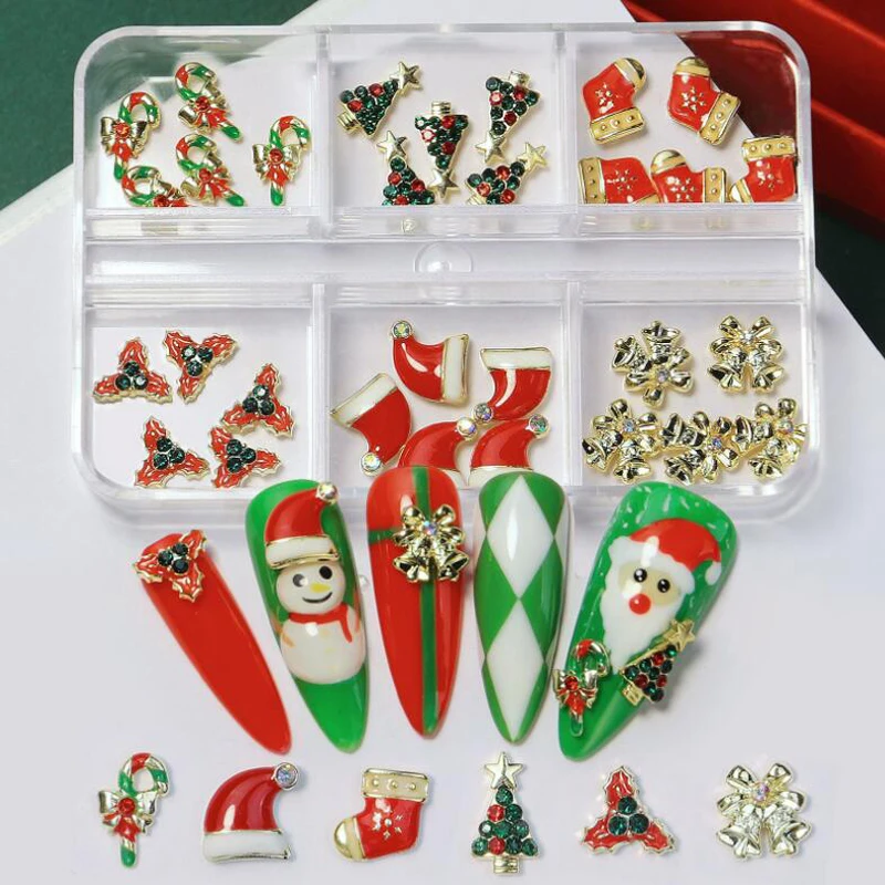 Set di decorazioni per unghie natalizie nuova lega fai da te albero di babbo natale fiocco di neve unghie salone trapano per unghie strumenti per Manicure con strass