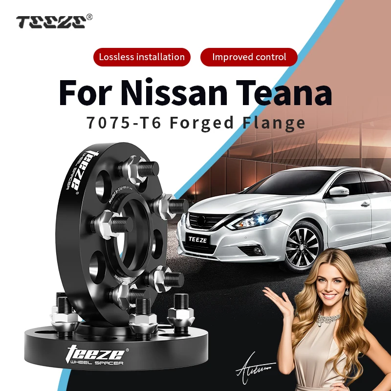 Teeze 2/4pcs 5x114.3 CB66.1mm M14x1.25 Hub Centric Black Forged wheel spacer For Nissan Teana Flange Plate15/20/25/30/35mm