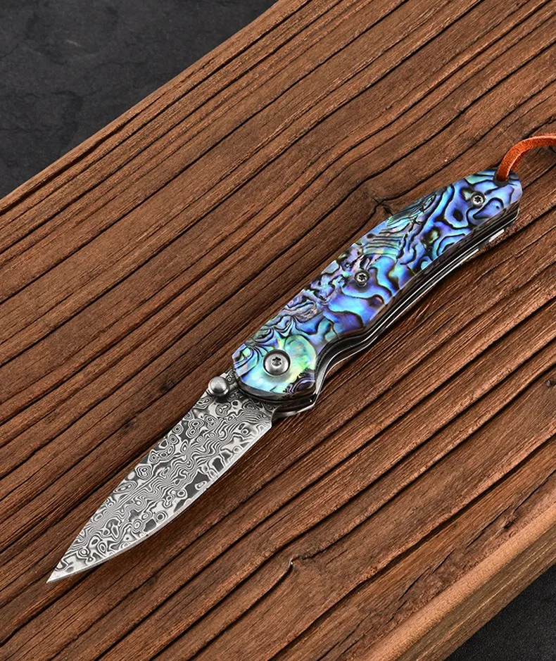 Outdoor Knife Handle Meat Pocket Knife Damascus Steel Wilderness Survival Knife High Hardness Spirit Feather Pocket Knife