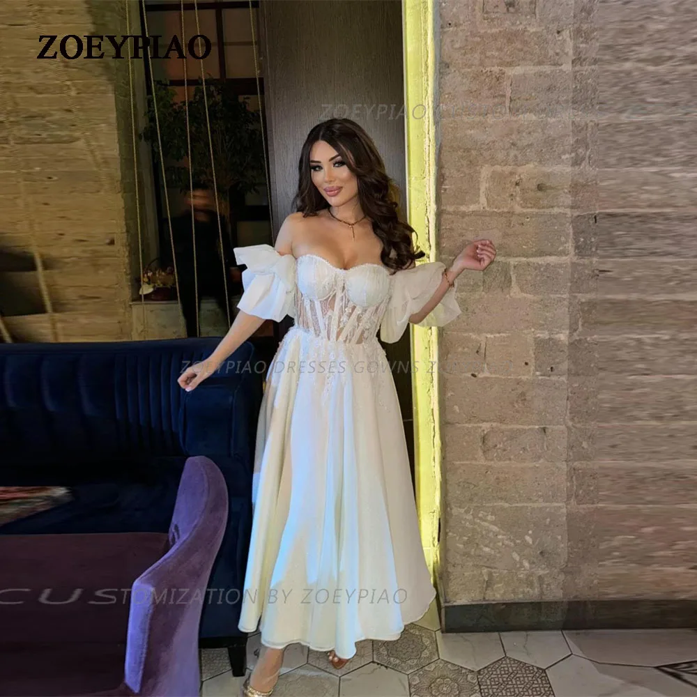 

Flower Appliques A Line Tulle Lace Wedding Dresses For Women 2024 Sweetheart Bridal Gowns Short Sleeves Robes Vestidos De Novia