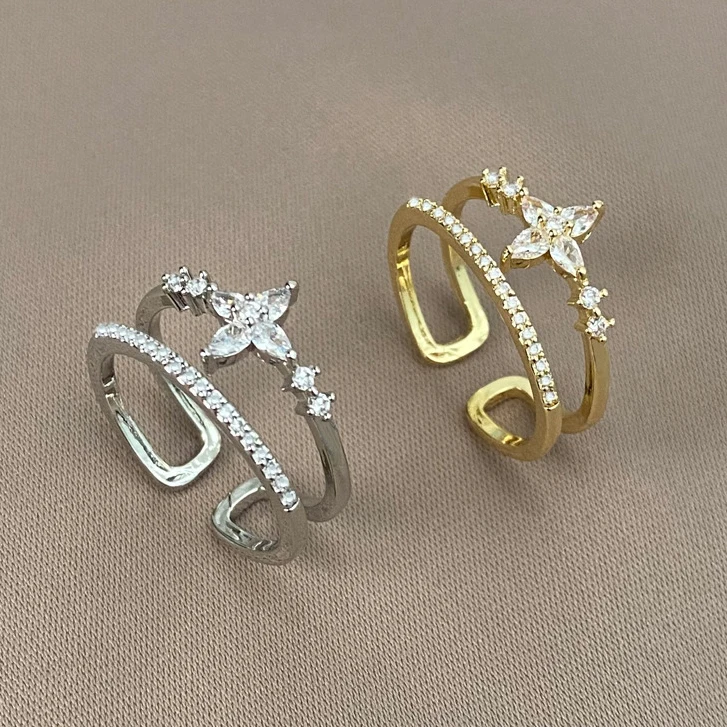 

Женское кольцо из чистого серебра с двойным слоем циркония в форме звезды, минималистичное, милое, изысканное украшение, легкий люксовый аксессуар