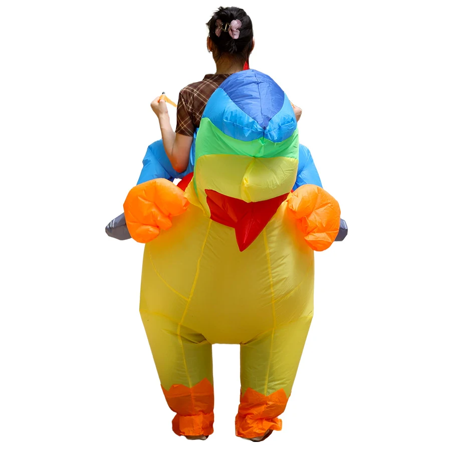 فستان ملون قابل للنفخ على شكل الديك - ملابس مزحة للهالوين، زي حفلات مضحك مشهور على الإنترنت - مناسب لـ 150-190 سم