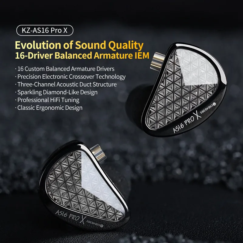 KZ AS16 PRO X 16BA in Ear Earphone 8 Balanced Armature Headset High Sound Quality HiFi Monitor Earphone