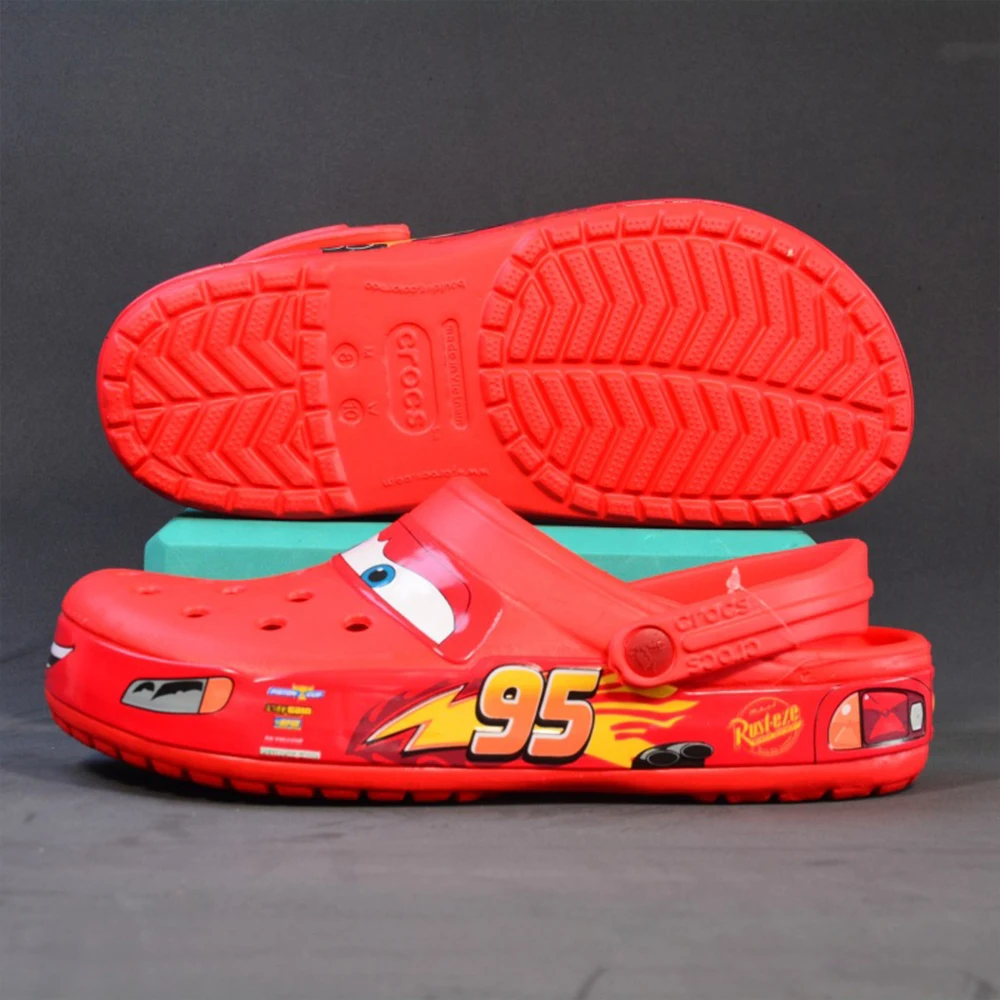 Disney Cars Lightning Mcqueen Pixar Cartoon Aoger Solid Waterproof Slippers Outdoor Beach Shoes Sandals Casual Ankle-wrap Shoes