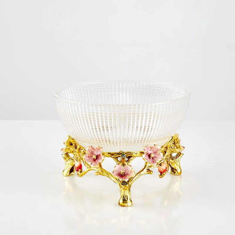 New Chinese enamel color creative peony flower glass fruit plate model house coffee table home soft decoration