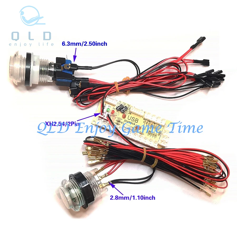 6.3mm / 2.8mm Quick 2pin Cables 5V / 12V Illuminated Light Bulb Cable, XH2.54 To USB Encoder for Arcade LED Button game Joystick