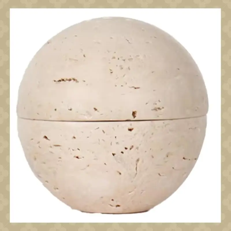 AB45 Beige Travertine Sphere Incense Burner Natural Marble Stone Home Decoration, Religious Round Ornament