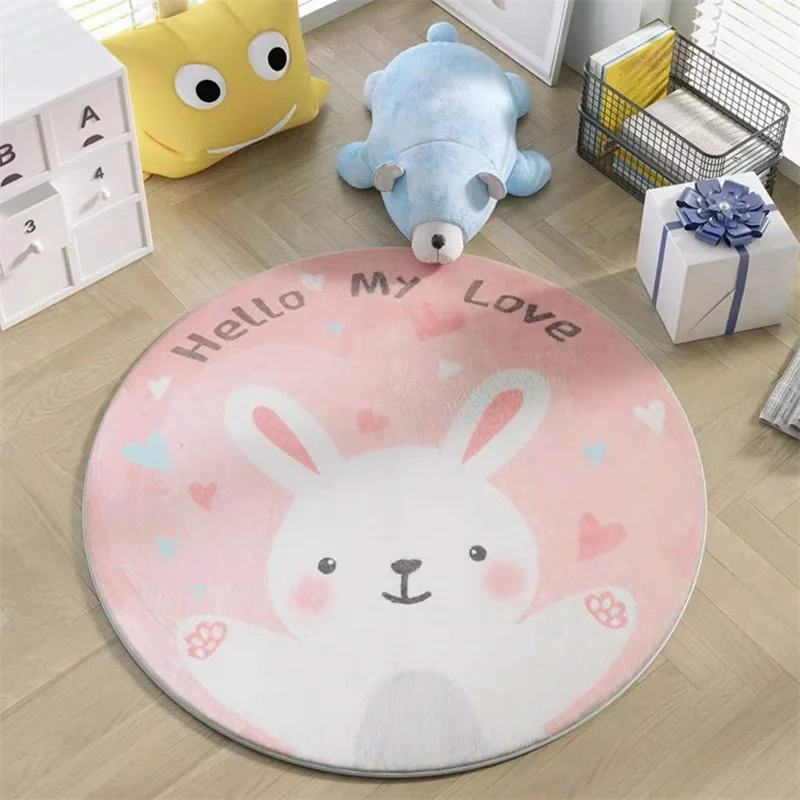 

Cartoon Cute Rabbit Print Children Kawaii Area Rug Round Carpet for Home Living Room Bedroom Floor Mat Soft Fluffy Anti-Slip Rug